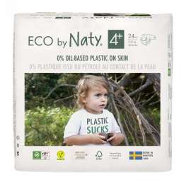 Одноразові дитячі підгузки "ECO BY NATY". Розмір 4+ (9-20 кг), 24шт. в упаковці.